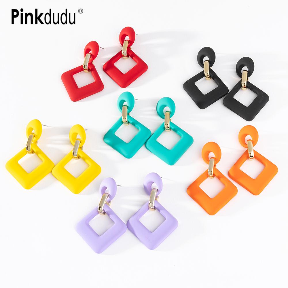 Pinkdudu 2024 Новые 12-цветные квадратные акриловые серьги-подвески, легкие роскошные многоцветные геометрические серьги для женщин, ювелирные изделия PD1488