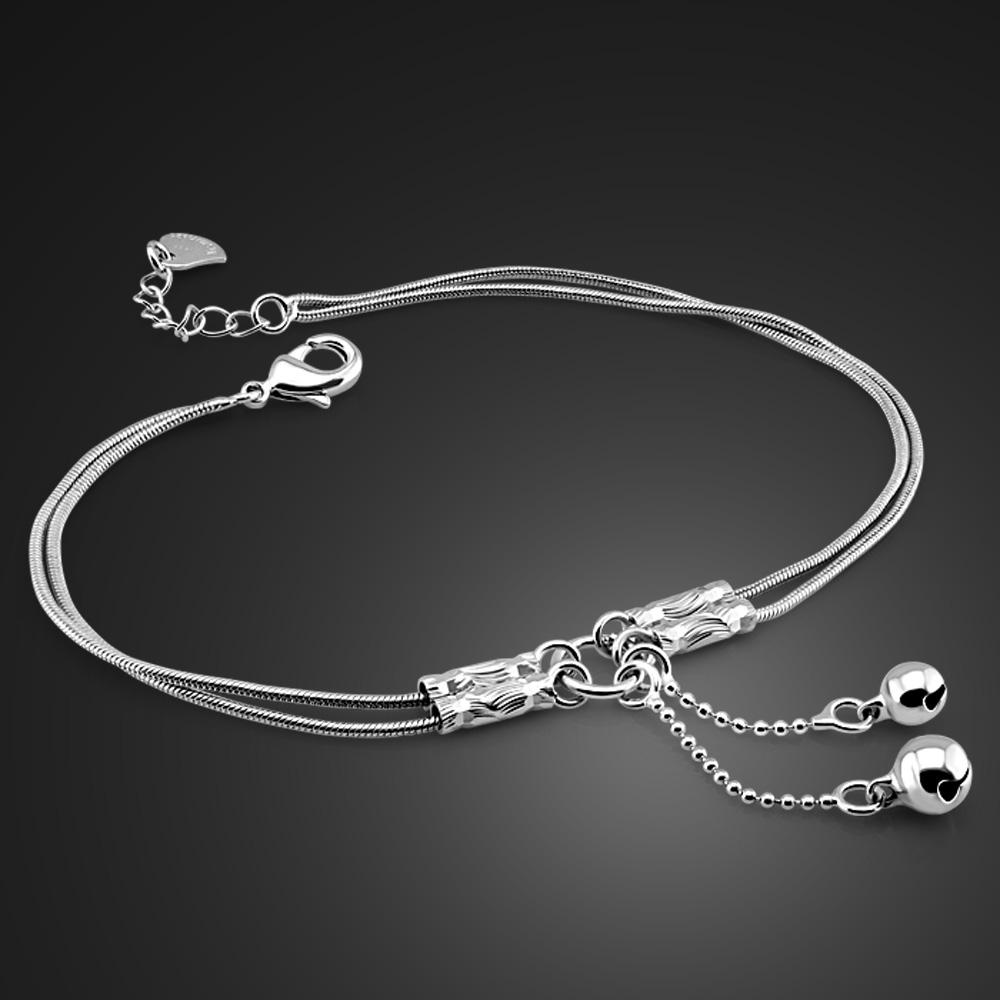 Fashion Cute Girl Bell Anklets Women Solid 925 Sterling Silver Snake Chain anklets.Contracted Double Chain 27cm Anklets. Jewelry