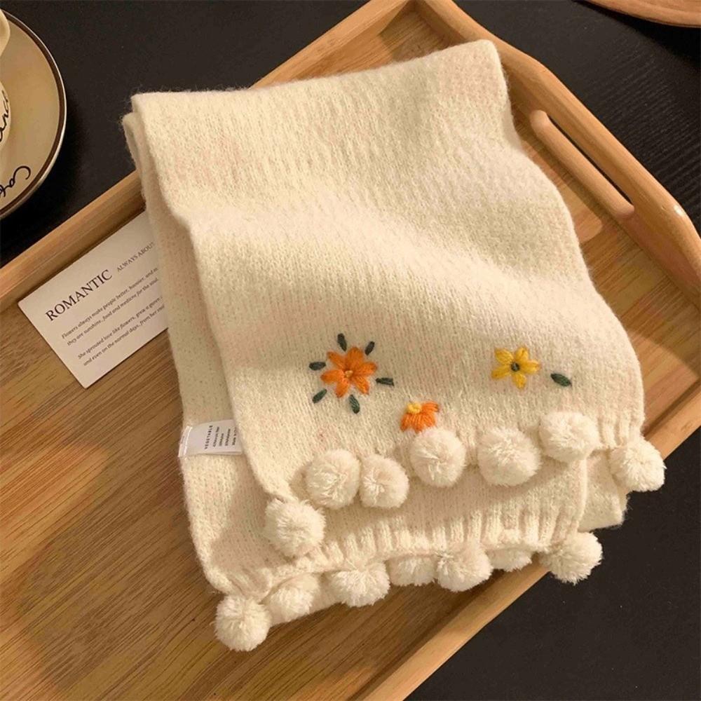 Polyester Floral Embroidered Scarf 180cm x 12cm Thick Warm Neck Warmer Outdoor Wear