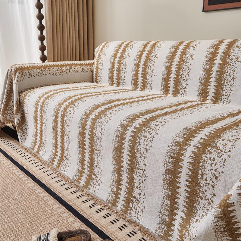 French Wave Striped Sofa Towel Plant Flower Pattern Chenille Settee Mat All Season UseAnti Cat Scratch Anti Slip Home Decoration