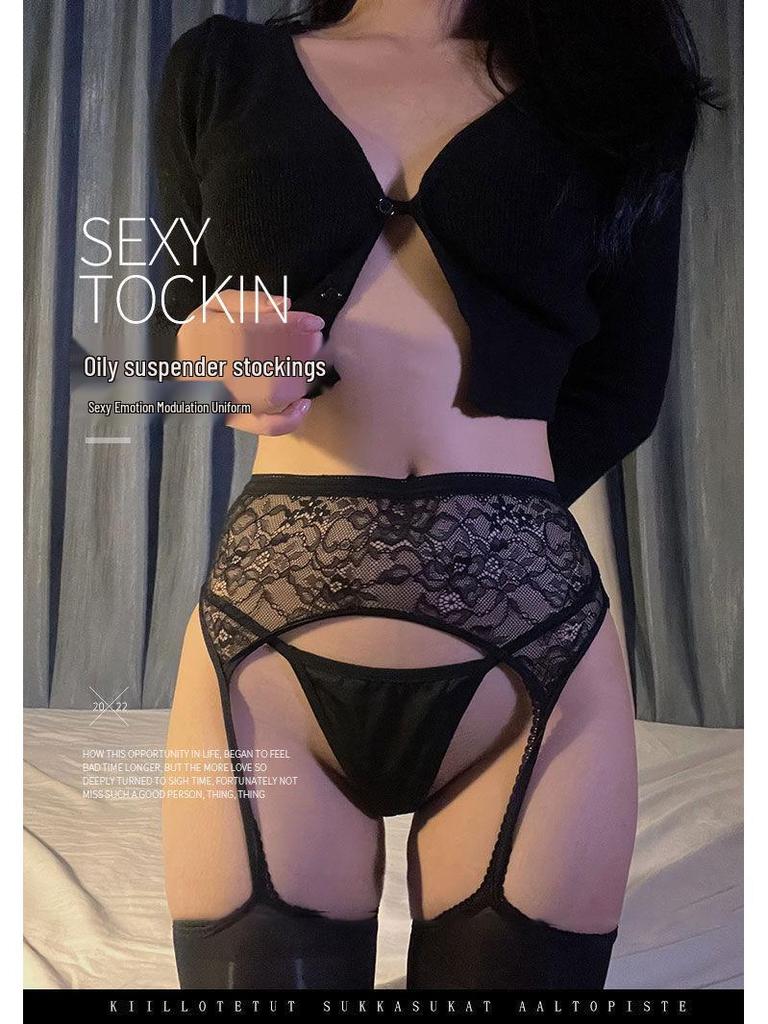 Чулочные подвязки Aurora Lace черные и маслянисто-серые - Женские сексуальные высокие носки