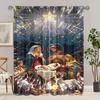 2 Pieces of Santa Claus Christmas Tree Printing Curtain - Polyester Material - Suitable for Bedroom Living Room Study Room Priva