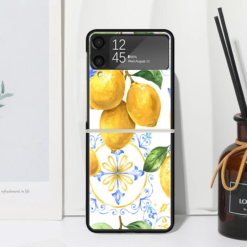 Летние Фрукты Лимон Чехол для Телефона для Samsung Galaxy Z Flip 7 6 5 4 3 5G Flip3 Flip4 Flip5 ZFlip6 ZFlip7 Черный Fundas Прозрачный G