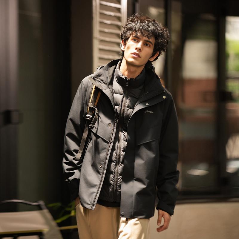 Li Ning Outdoor CF Shell Три-в-одном Водоотталкивающая Свободная Спортивная Ветровка Мужские куртки AWBV091-3