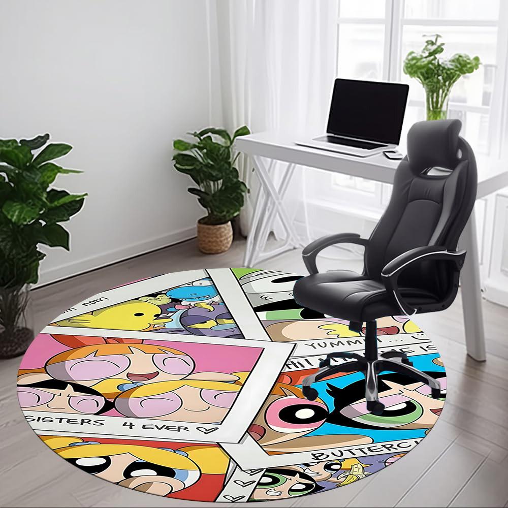 1pc Powerpuff Girls Office Round Area Rug, Under Office Chairs Bedroom Living Room Home Decor, Room Deco, Available in Various Sizes136