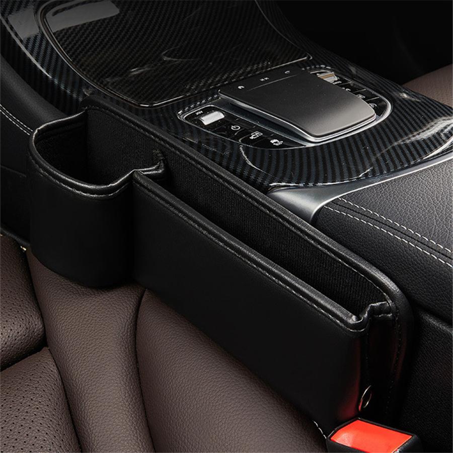 Black PU Leather Left Car Seat Gap Catcher Crevice Filler Storage Box Organizer
