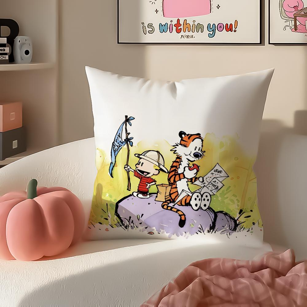 Cartoon CCalvin and HHobbesES Cushion Cover Pillowcase Short Plush Invisible zipper Room Sofa Cushion Cover