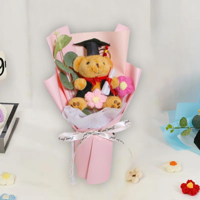 Выпускной сезон вязаный пуховый орнамент бант лента декоративный мультяшный медведь реквизит для фотосессии букет креативный подарок аксессуары