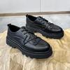 2024 Men's Japan Karajuku Korean Style Fashion Streetwear Thick Platform Casual Black Leather Shoes Lace Up Dress Leather Shoes