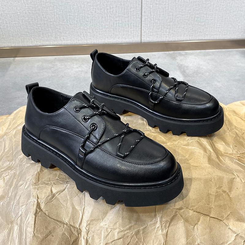 2024 Men's Japan Karajuku Korean Style Fashion Streetwear Thick Platform Casual Black Leather Shoes Lace Up Dress Leather Shoes