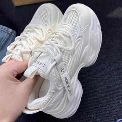 JDNVH платформа кроссовки папы женские с внутренней высотой 2025 новые весенние сетчатые дышащие женские туфли маленькие белые спортивные туфли женские