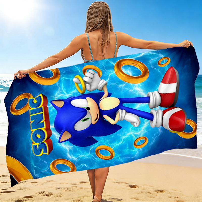 1Pc Sonic Rings Adventure Beach Towel, Quick Dry, Multi-Use for Beach Pool Gym Yoga Home Travel, Christmas, Halloween, Xmas Gift M929414