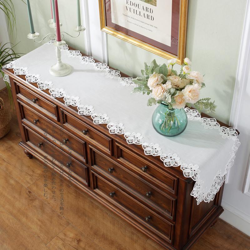 Table Runner White Table Flag American Embroidery Linen Cotton Lace Wedding Decoration Table Cloth Drawer Cabinet Piano Towel