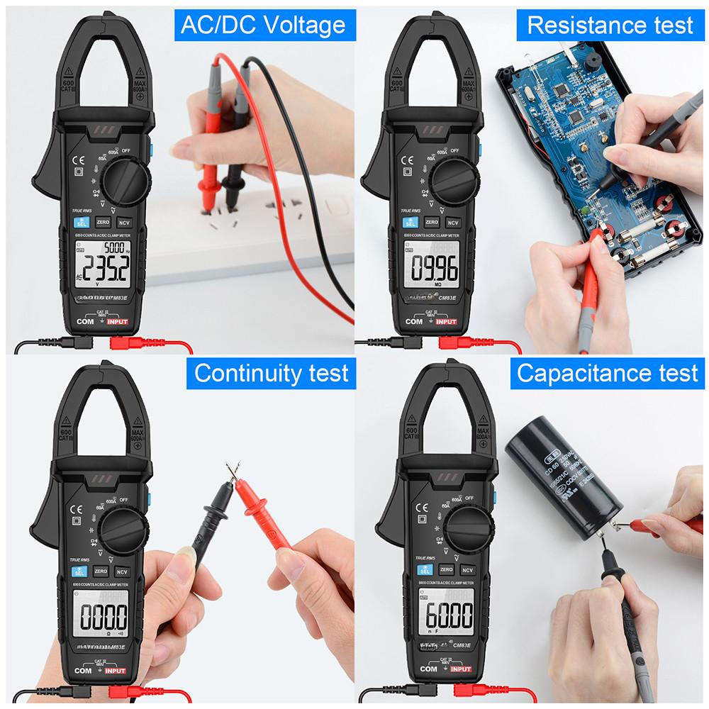 Цифровые токоизмерительные клещи AC/DC 600A NCV Клещевой мультиметр для измерения постоянного тока Интеллектуальная защита от перегрузки Автоматический диапазон Клещевой амперметр
