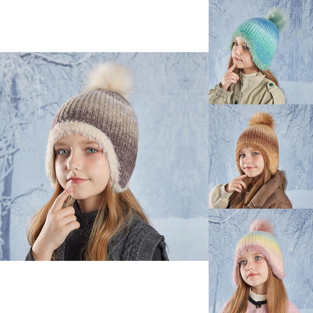 Детская вязаная шапка с защитой для ушей для зимнего уличного тепла и стиля
