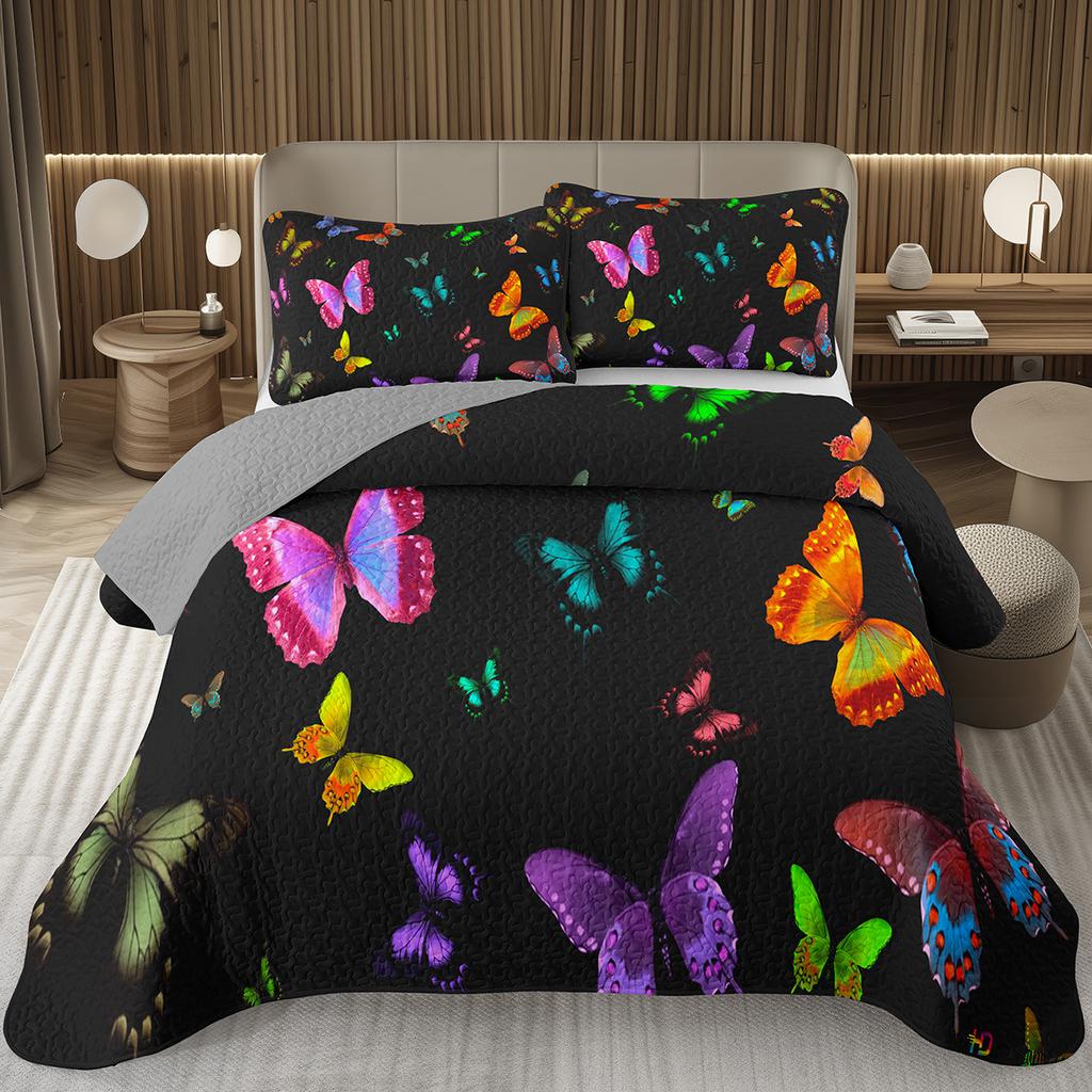 Покрывало с бабочками Твин/Квин/Кинг Акварельный ботанический цветочный стеганый двусторонний комплект постельного белья в стиле фэнтези