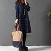 Women's Vintage Plaid Dress Casual Long Sleeve Cotton Linen Dress Fall Loose Fit Checkered Crew Neck Tunic Midi Dress