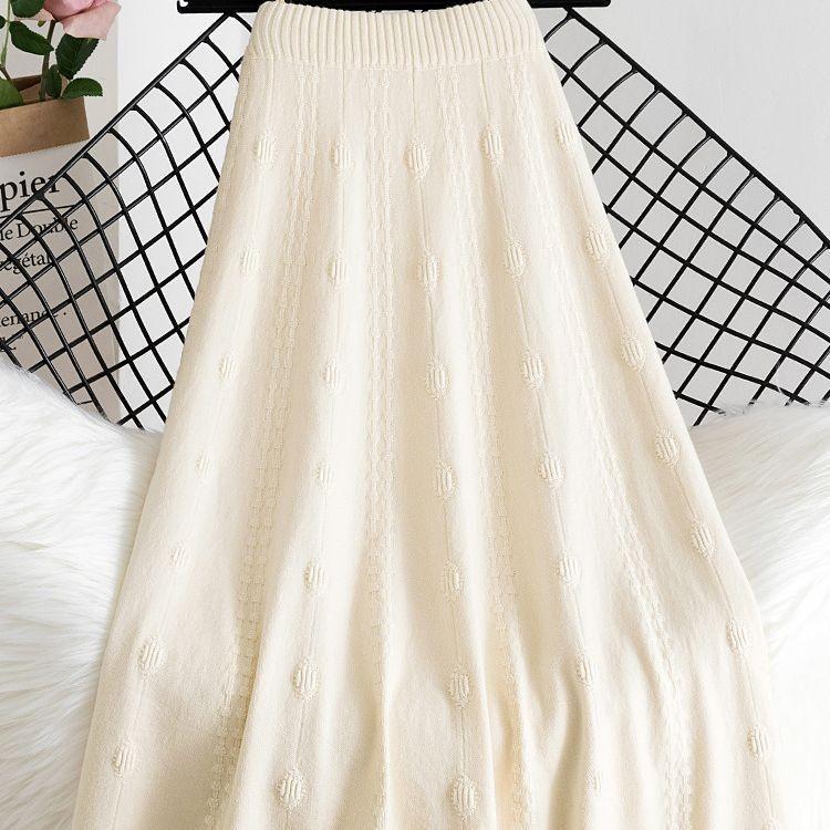 Осень и Зима Вязаная Юбка-зонт А-силуэта средней длины, вязаная длинная юбка с характером