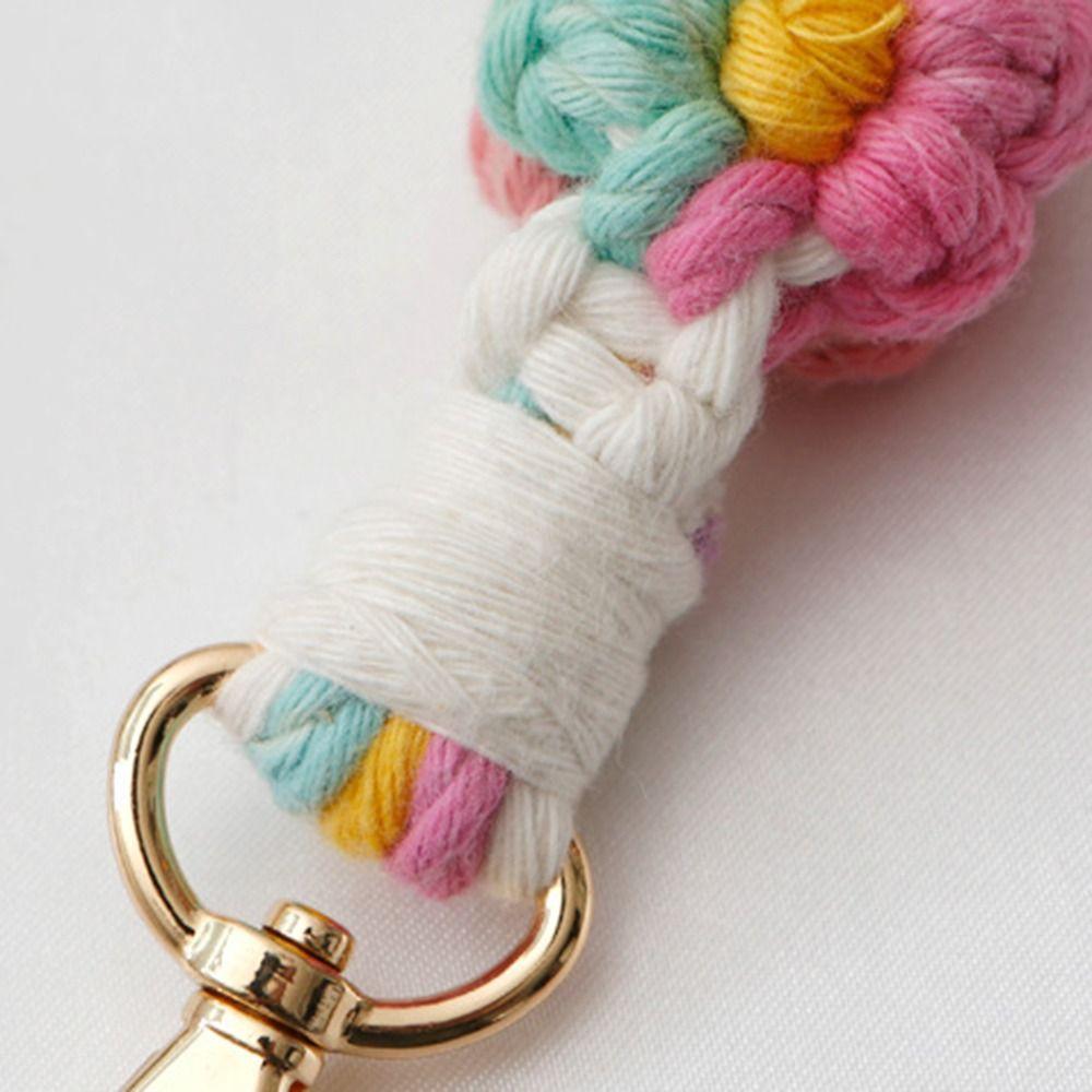 Gift Daisy Lanyard Wristlet Keychain Boho Floral Flower Macrame Key Fob Strap