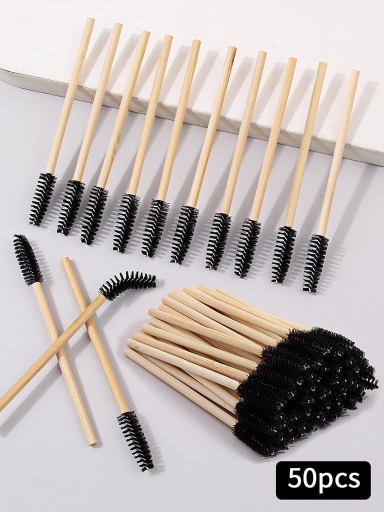 50Pcs Bamboo Handle Eyelash Brush Makeup Brush Eyelash Extension Mascara Wands Applicators Eye Lash Curling Comb Makeup Tools