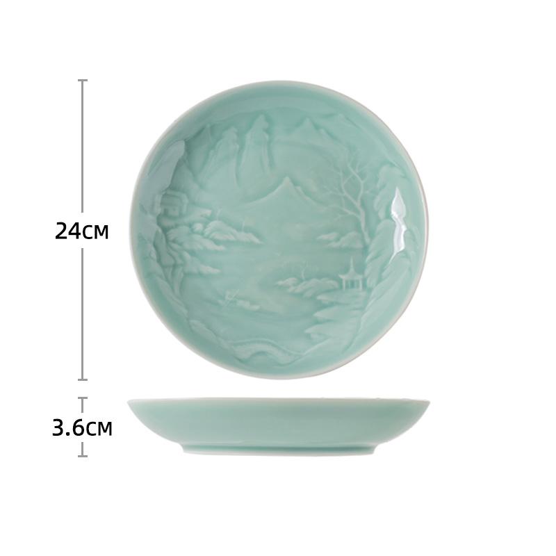 Креативная рельефная однотонная керамическая тарелка, изысканные обеденные тарелки в китайском стиле, круглая салатная тарелка для элитного ресторана отеля