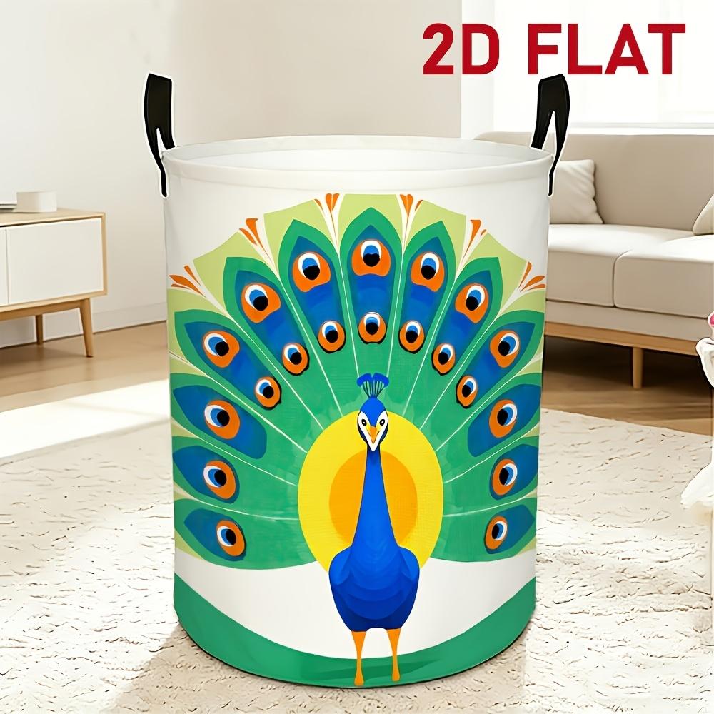 1pc, 2D Flat Printed Laundry Basket with Open and Flat Peacock Pattern, Reusable Organization Basket, Suitable for Home Storage, Daily Organization fo