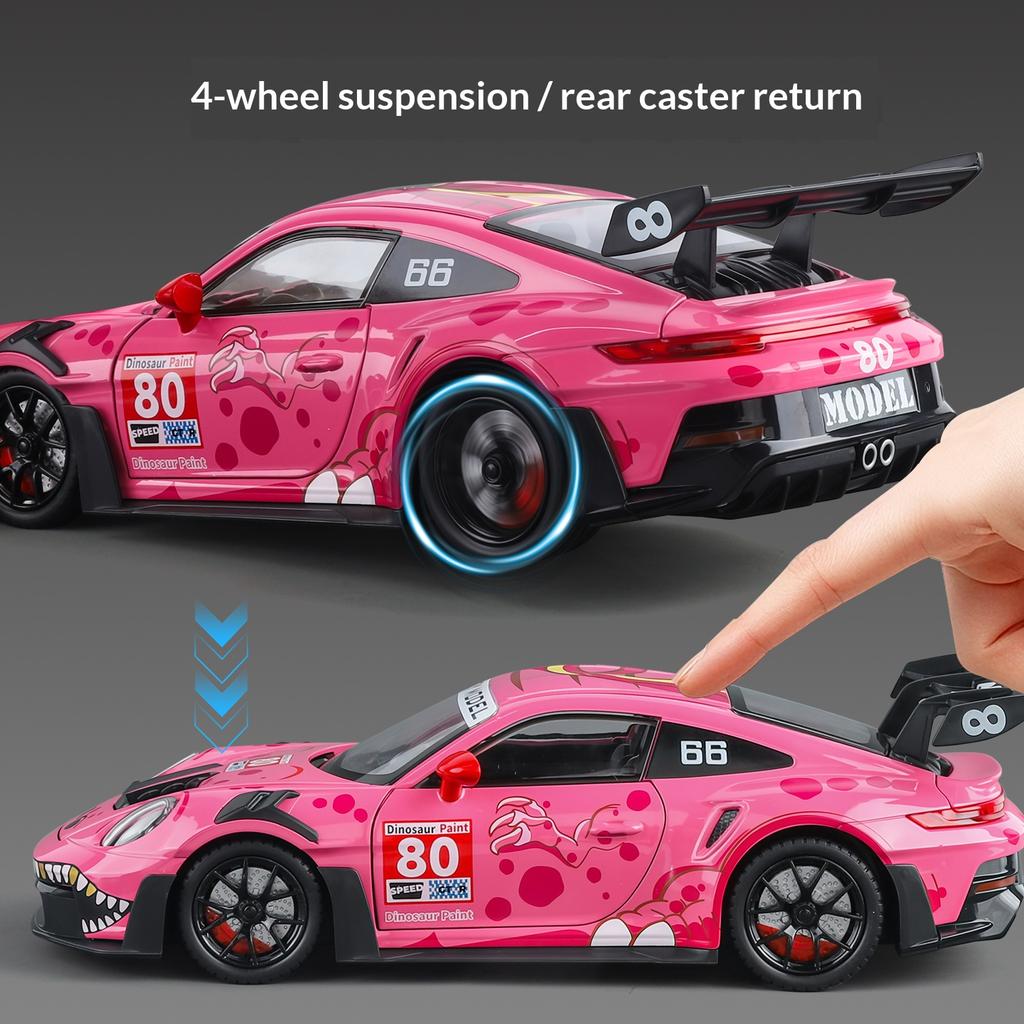 Имитация 1/24 Металлическая литая модель 911 Gt3 Rs Окрашенная версия Спортивный автомобиль Модель Со звуком и светом Оттянуть Мальчик Игрушка Подарок на праздник