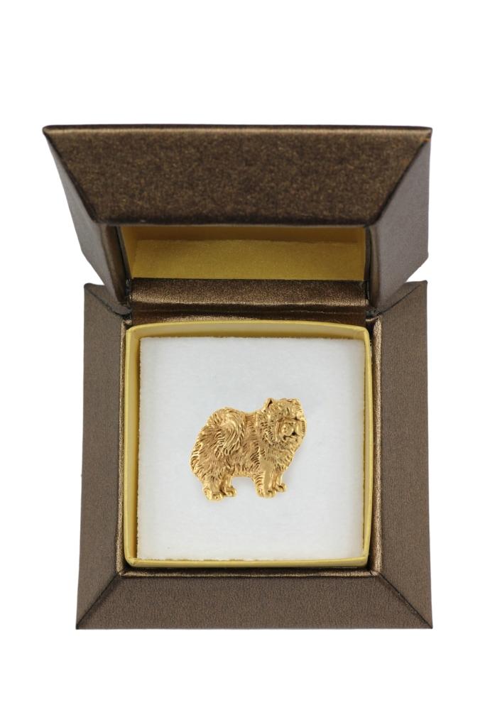 Chow Chow - Dog brooch in decorative box, elegant gold-plated pin, Art-Dog brand jacket pin