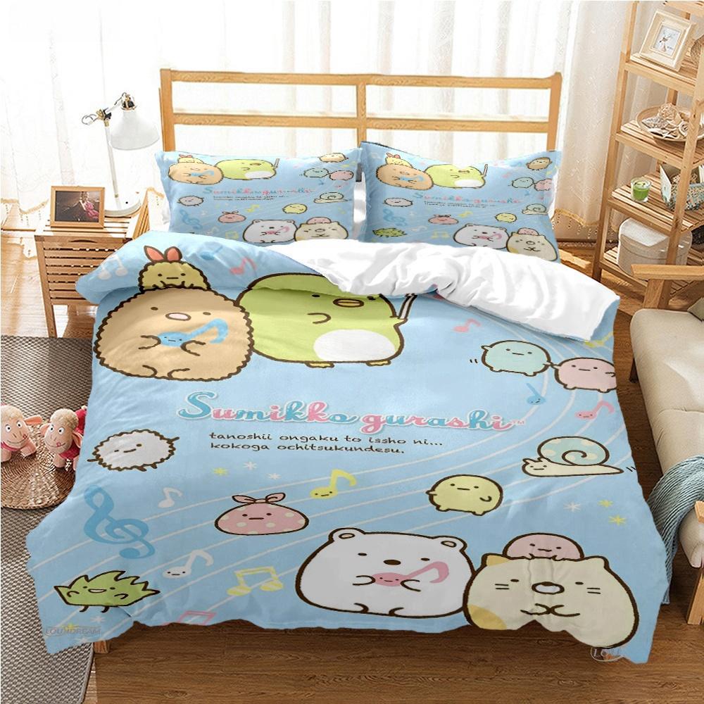 Мультяшный аниме Sumikko Gurashi Милый Пододеяльник Забавный Кавайный Постельный Комплект Мягкий Чехол для Одеяла и Наволочка Односпальный_Двуспальный_Королевский_Кинг