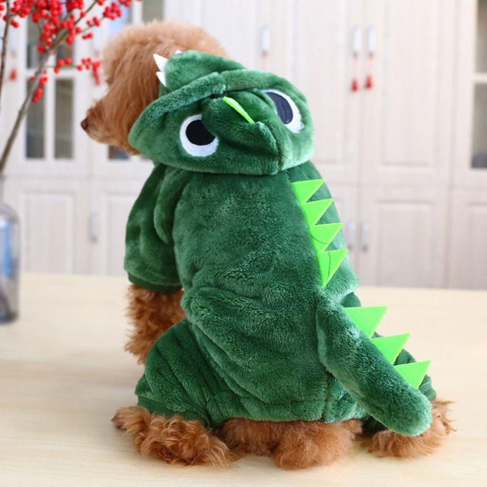Windproof Dinosaur Jumpsuit Velvet Dog Hoodie Funny Dog Sweater Winter