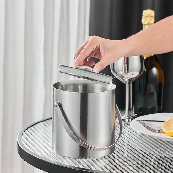 Stainless Steel Ice Bucket with Lid Double-Wall Insulated Wine Champagne Cooler 1.4/2/3L Large Capacity Rust-Proof Barrel for Bars Hotels Parties