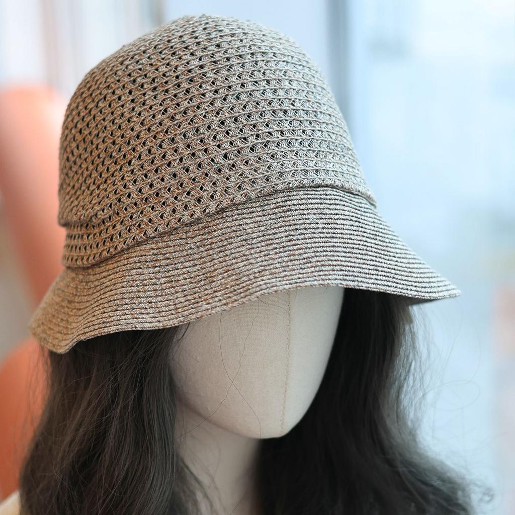 Rear pleated hollow top breathable bucket hat spring and summer simple retro casual sunshade straw hat woman