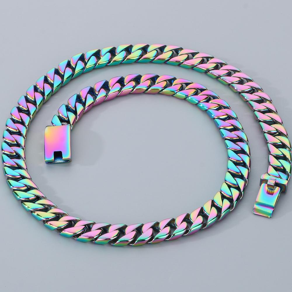 Кубинская цепочка длиной 50/60 см шириной 12 мм, ожерелья для мужчин, однотонная цепочка из нержавеющей стали на шею, вечерние мужские ювелирные изделия, подарки, 5 цветов