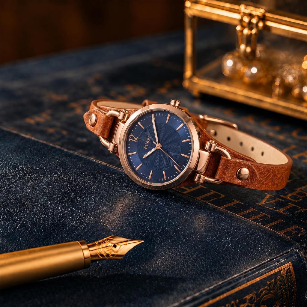 BUREI Japanese Quartz Leather Slim Large Lightweight Wristwatch Women's Watch, Movement, Waterproof, Strap, Design, Dial, Cute, Simple, Stylish,