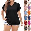 Women's Fashion Casual Solid Colour V-Neck Short Sleeve Oversized T-Shirt Top