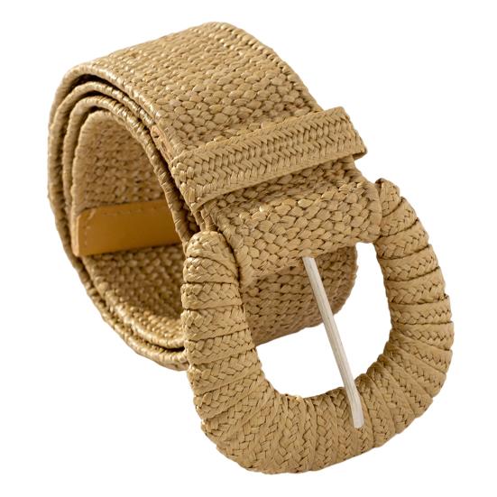 Women Belt Elastic Straw Woven Wide Belt Solid Color Dress Jeans Boho Stretchy Ladies Casual Belt Clothing Accessory