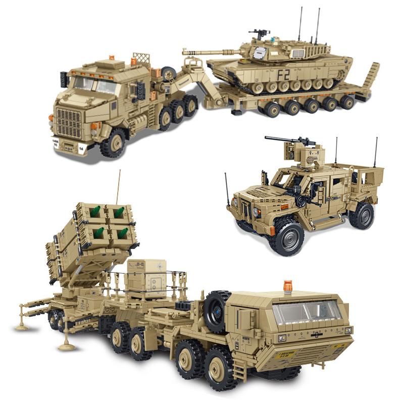 Военная серия Транспортер ракет US M983 Транспортер танков M10170 Бронированный автомобиль JLTV Сложные конструкторы Игрушки