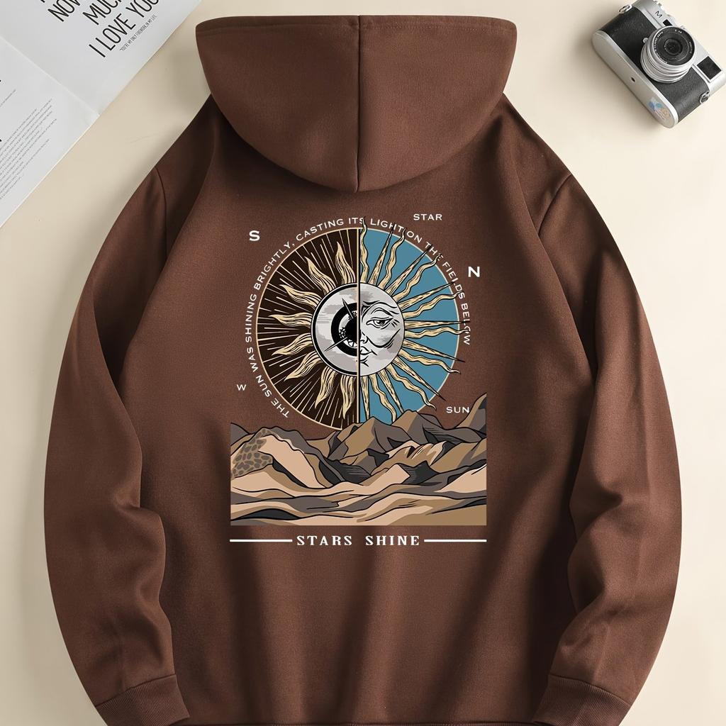 Casual Men's Hoodie 3d Mountain Compass Printed Long Sleeved Hooded Hoodie Pattern Men Clothing Hip-Hop Top Oversized Sweatshirt
