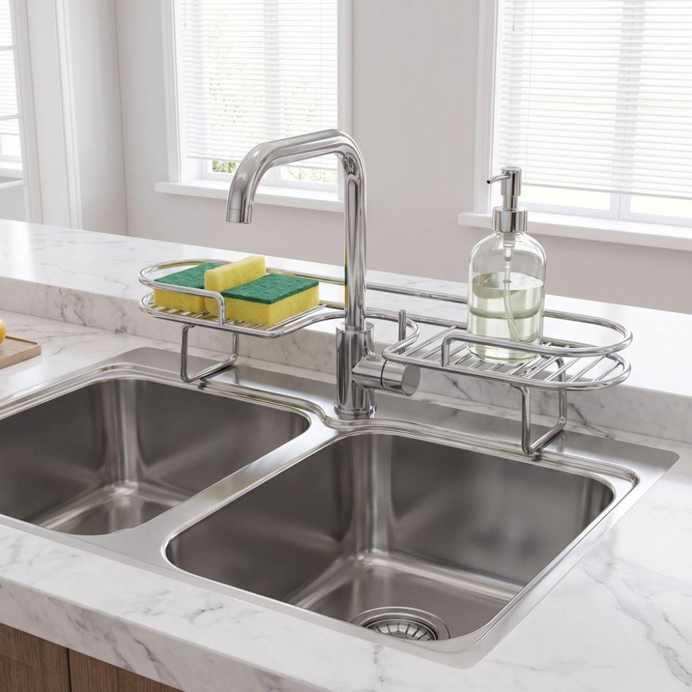 No-Drill Sink Shelf Foldable Foot Bathroom Organizer Non Punching Faucet Storage Rack Countertop