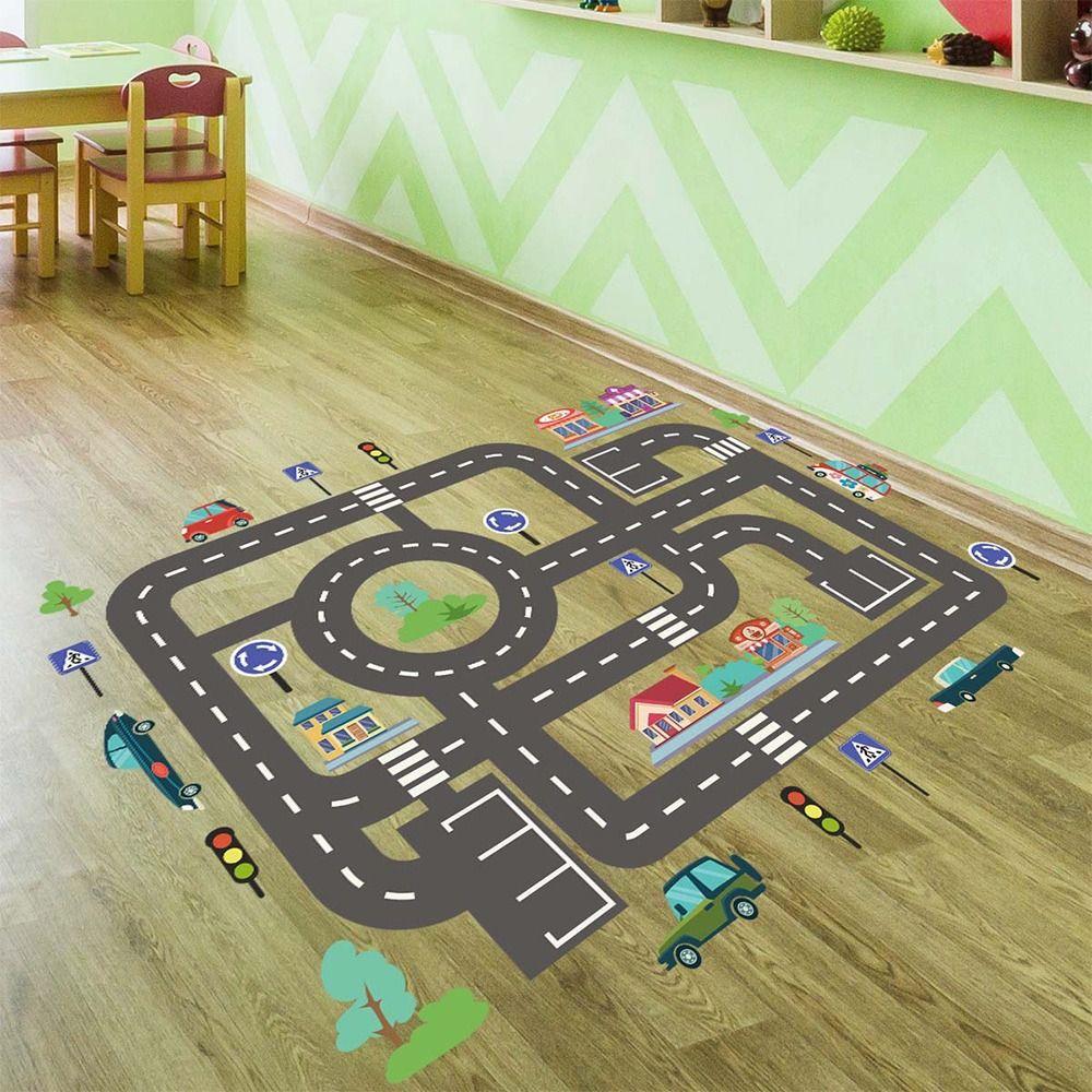 Educational Toy Self-adhesive Car Road Games Traffic Map Stickers Parking Lot Signs Cartoon Pattern
