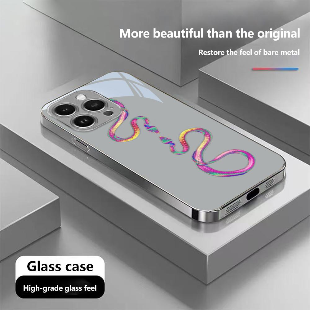 Чехол N136 Black Gold Snake Design для iPhone 16 15 11 Pro Max Samsung S24 S23 A54 A35 Xiaomi Redmi Note 13 Pro с покрытием из закаленного стекла