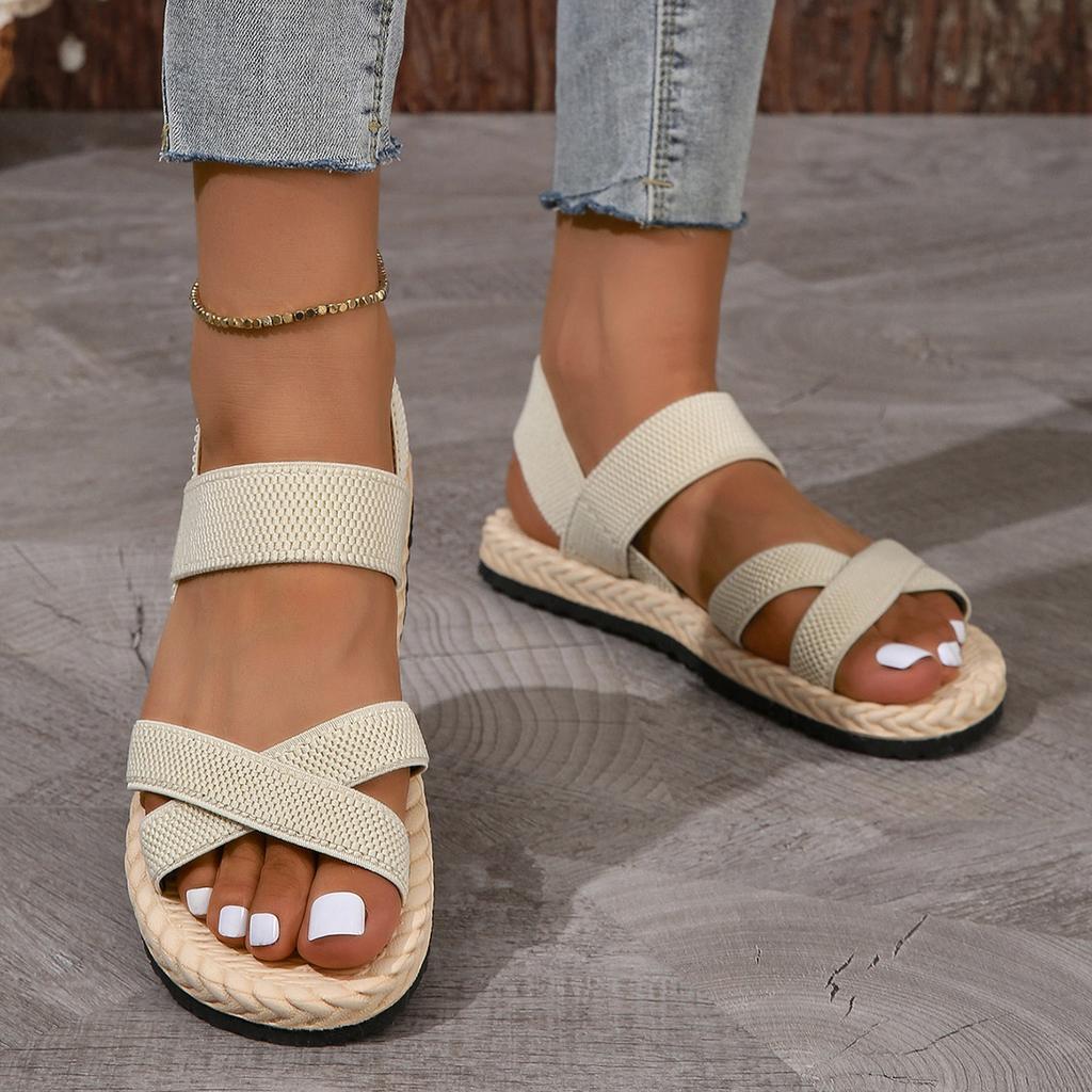 Летние модные трикотажные сандалии из эластичной ткани, женские туфли на платформе с резинкой сзади, большие размеры 35-43, женские сандалии