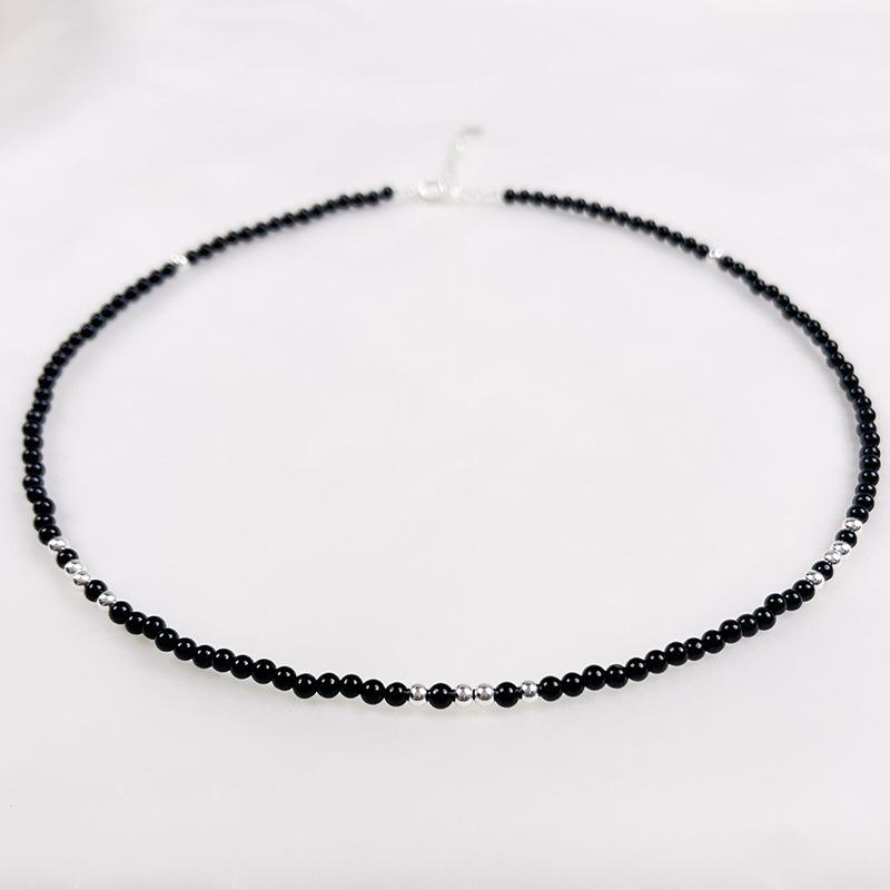Ожерелье из стерлингового серебра 925 пробы с бусинами из черного агата, корейский стиль, чокер для женщин