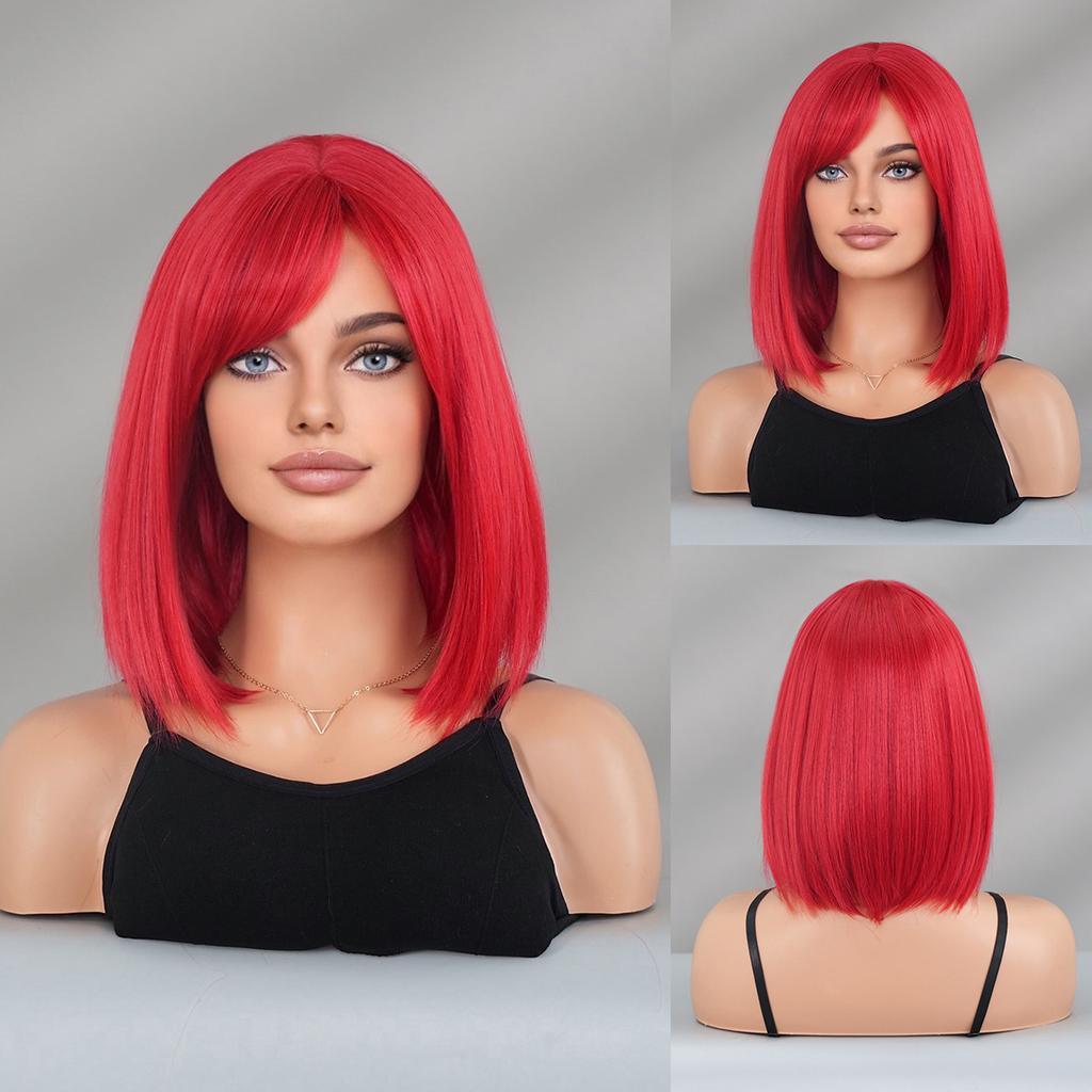 2025 New Gradient Gray Purple Short Straight Wig for Women - Side Bangs Bob Wig Synthetic Machine Made Full Cap, 4 Colors Available