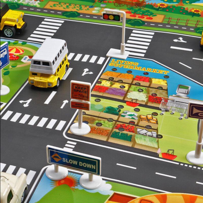 Детский игровой коврик, городская дорога, здания, парковка, карта, игровая сцена, карта игрушечного автомобиля