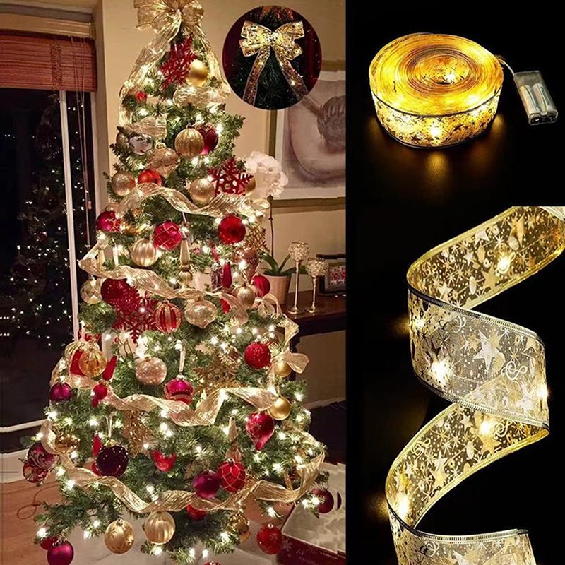 Christmas Ribbon String Lights 50/100Led Christmas Tree Diy Bows Light Home Navidad New Year Venue Wedding Party Decoration