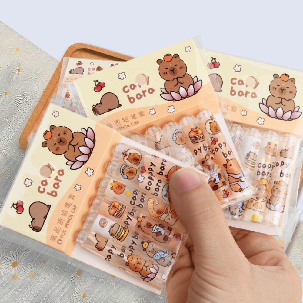 6 шт./набор Пластиковые топперы для ручек Защитный чехол Мультяшный протектор для кончика ручки Милые колпачки для карандашей Студенты