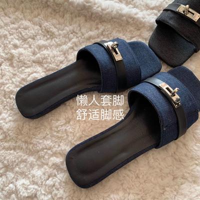 Элегантно! Ветер старых денег! Продолжайте давить~ INS Yixin те же джинсовые замок пляжные крутые шлепанцы женская летняя обувь