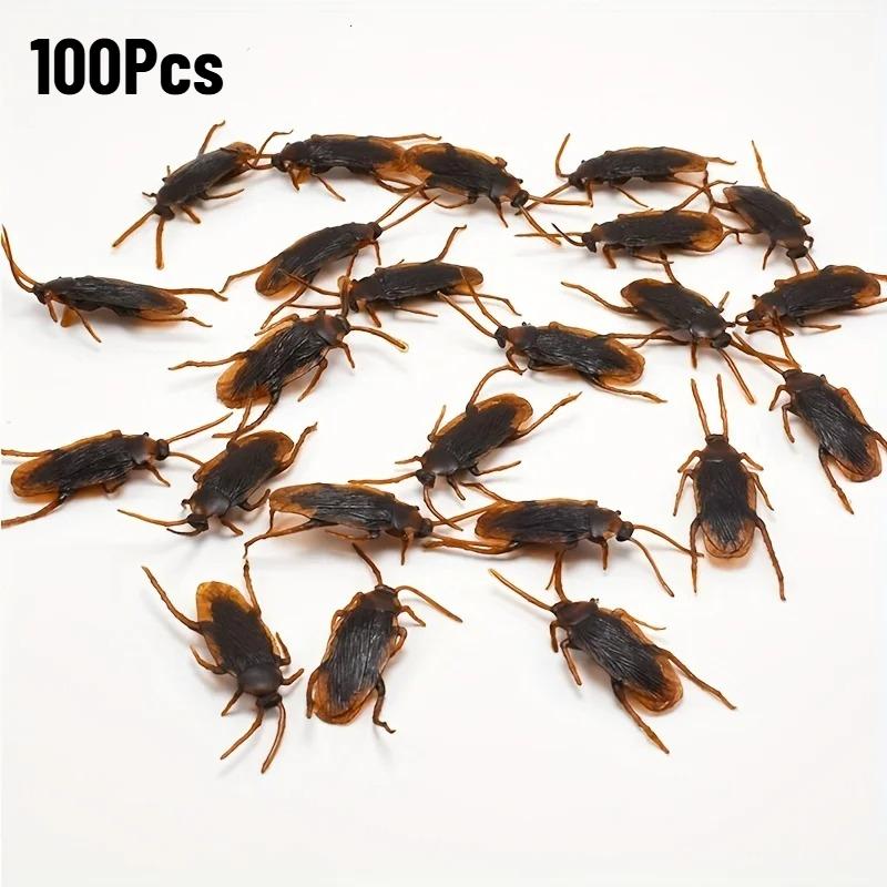 50/100pcs Realistic Fake Cockroaches Toy Set Prank Small Strong Plastic Bugs Halloween Party Festival Practical Joke Insect Toy