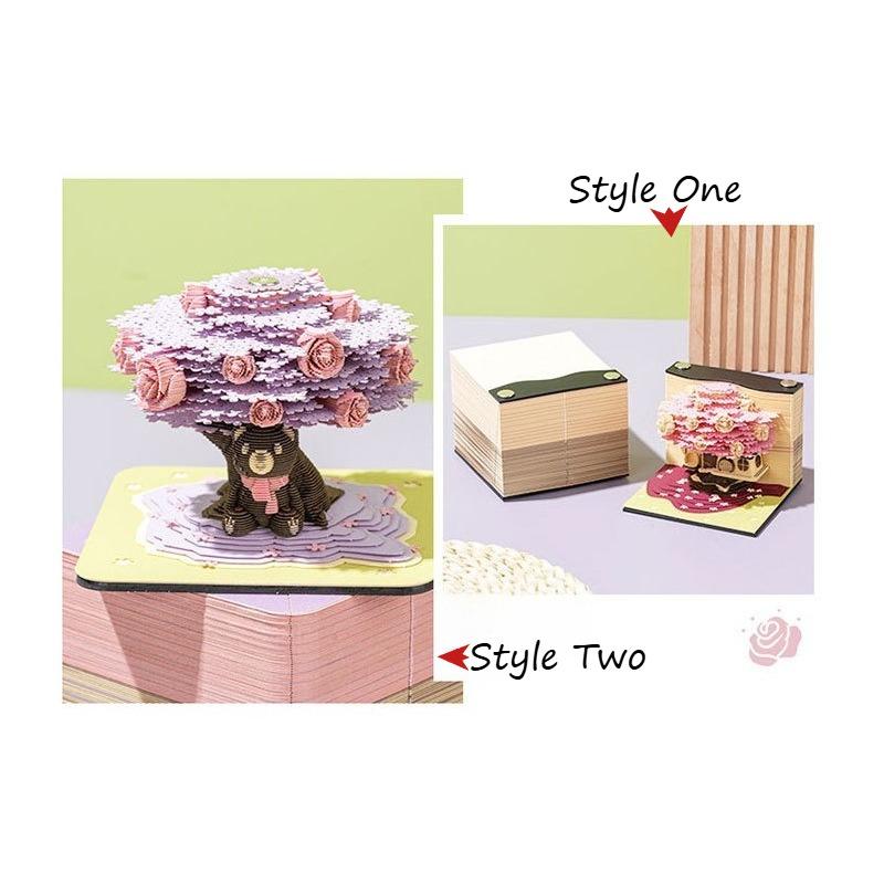 3D Бумажная Скульптура Розовый Деревянный Домик Блокнот - Ручной работы Отрывной Блок для Заметок и Настольное Искусство Подарок на День Рождения Домашний Декор